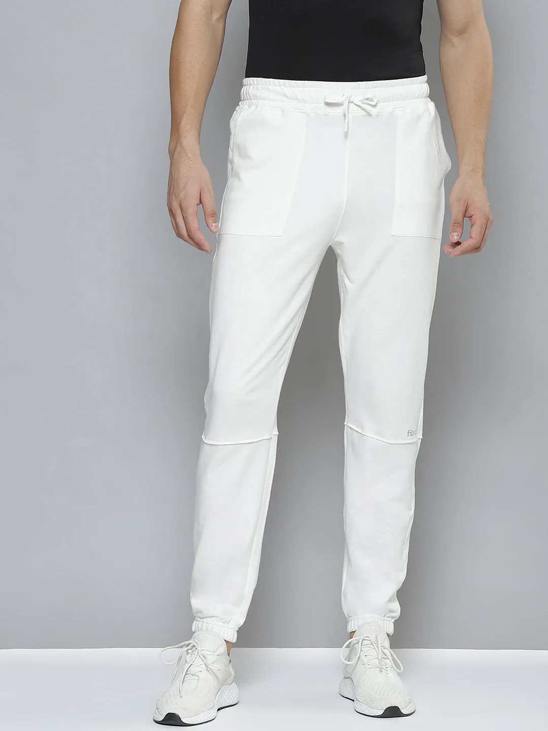 Men White Solid Relaxed Fit Organic Cotton Gym Joggers