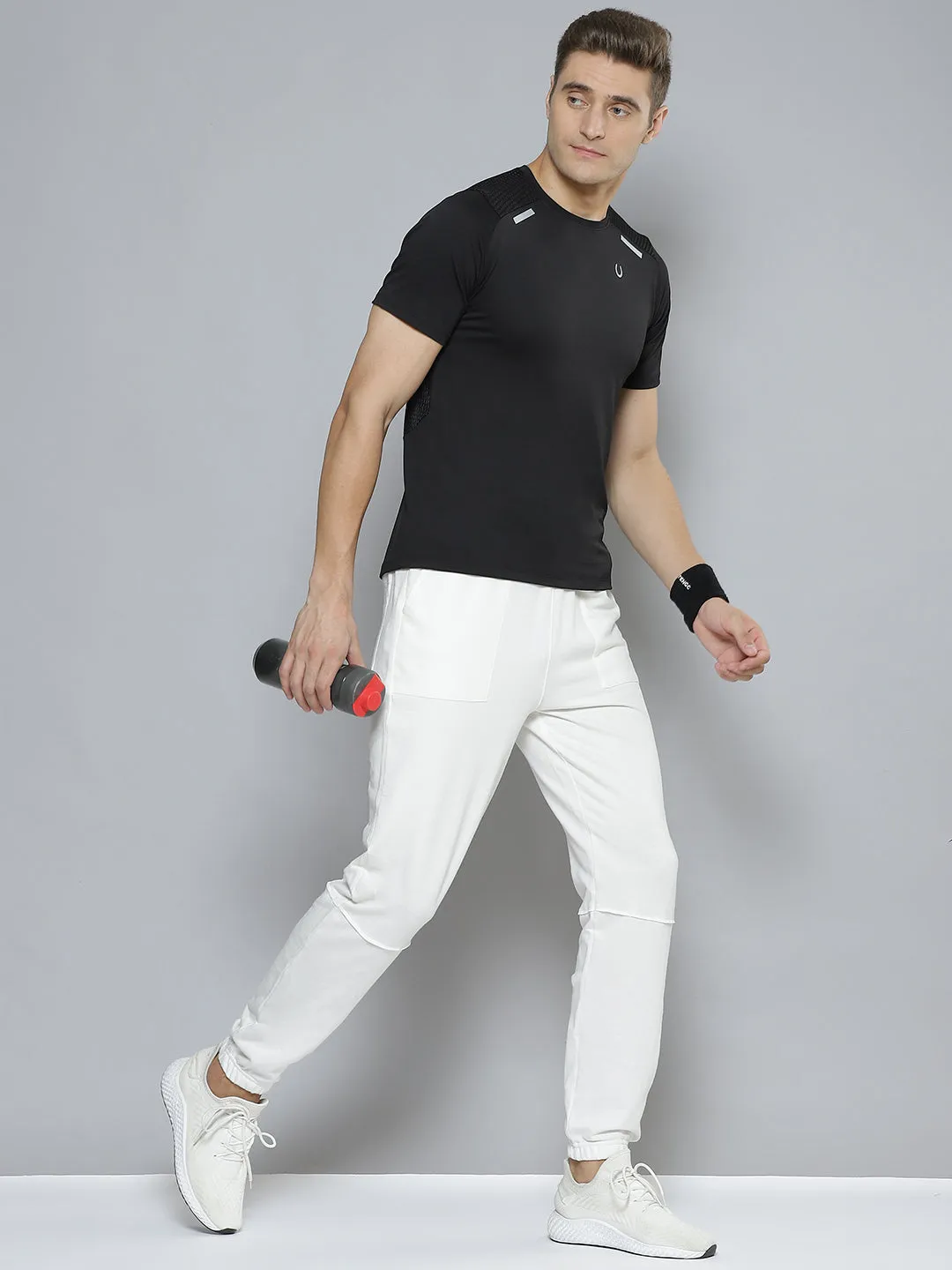 Men White Solid Relaxed Fit Organic Cotton Gym Joggers