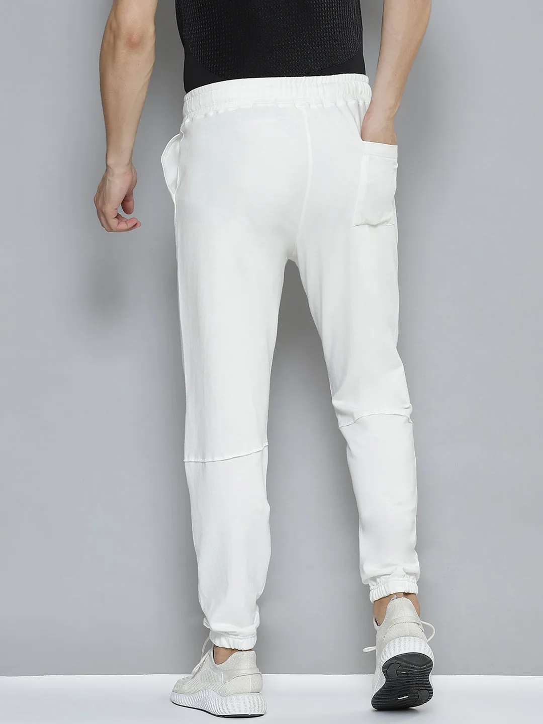 Men White Solid Relaxed Fit Organic Cotton Gym Joggers