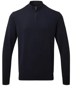 Mens cotton blend  zip sweater | French Navy