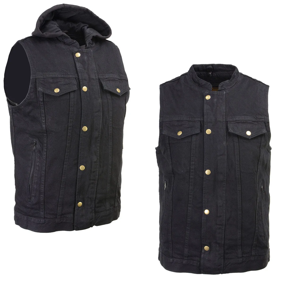 Milwaukee Leather MDM3020 Men's Black Denim '5-in-1' Club Style Vest with Removable Hoodie