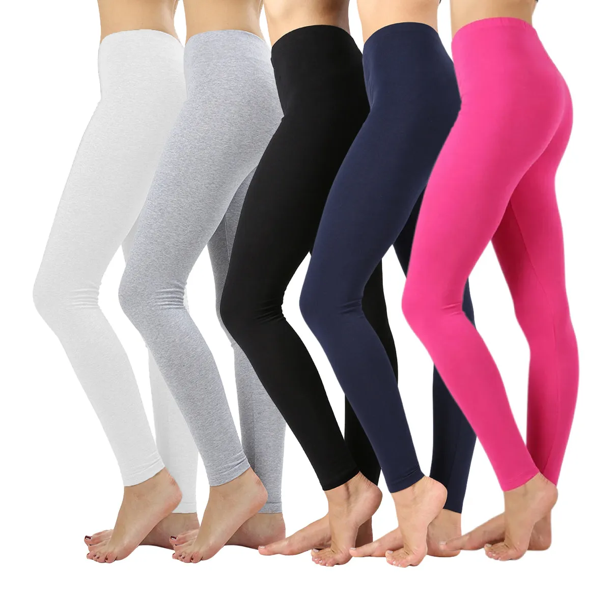 Pack of 3 Women Basic Solid Color Cotton Full Length Leggings