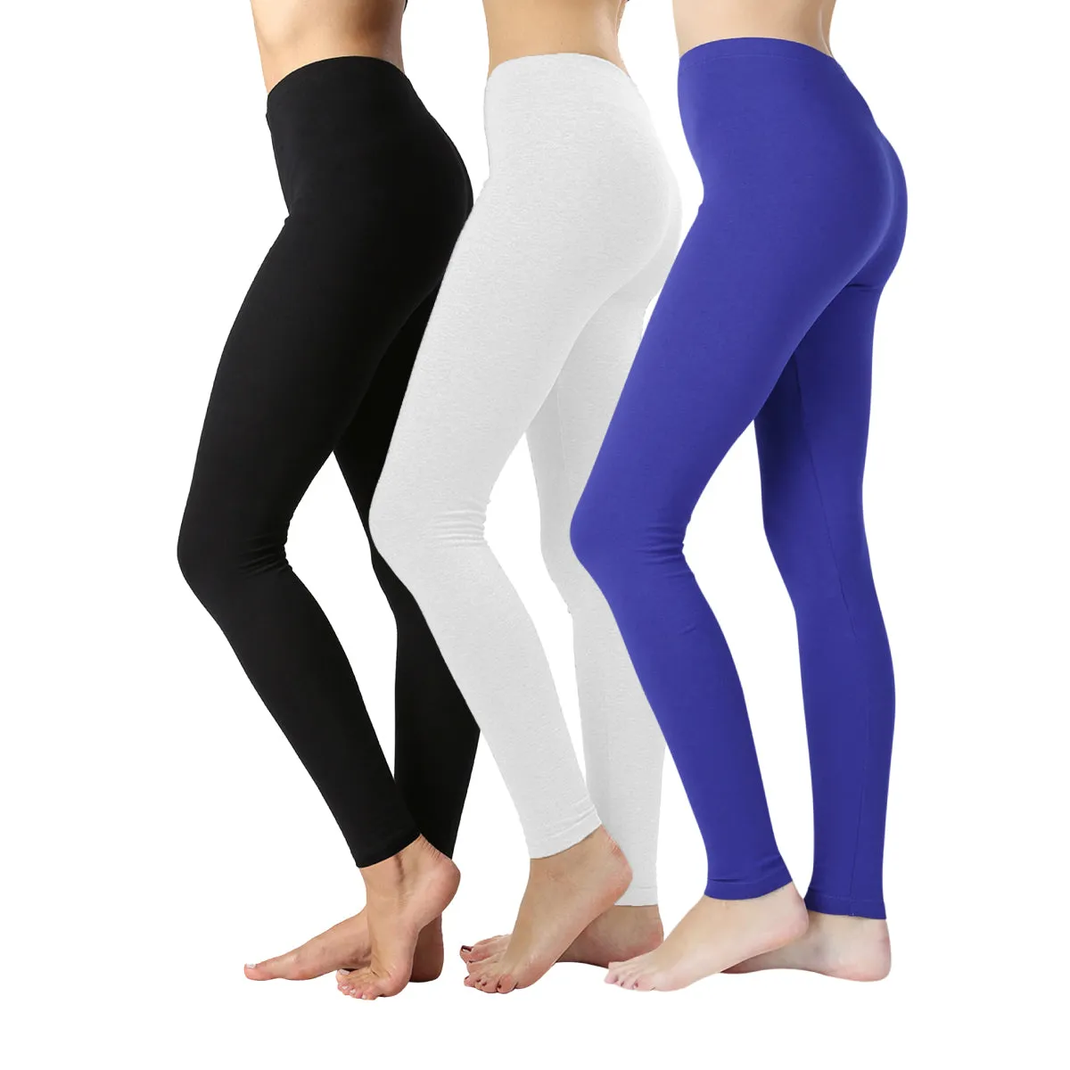 Pack of 3 Women Basic Solid Color Cotton Full Length Leggings