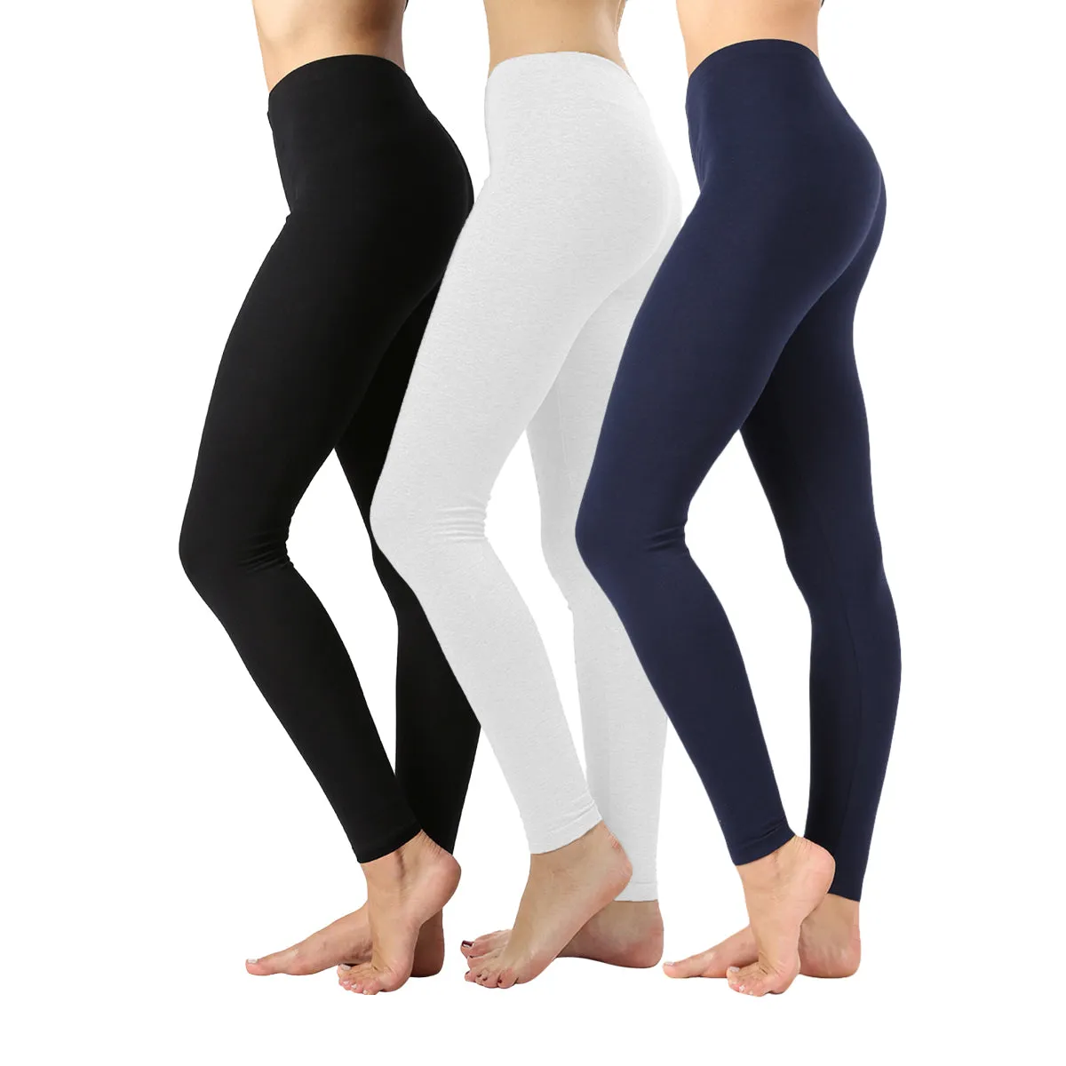 Pack of 3 Women Basic Solid Color Cotton Full Length Leggings