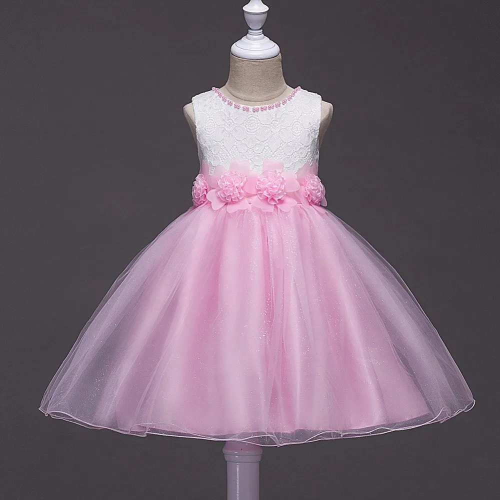 Pale Pink Beaded Flower Dress, Size 3-12 Yrs