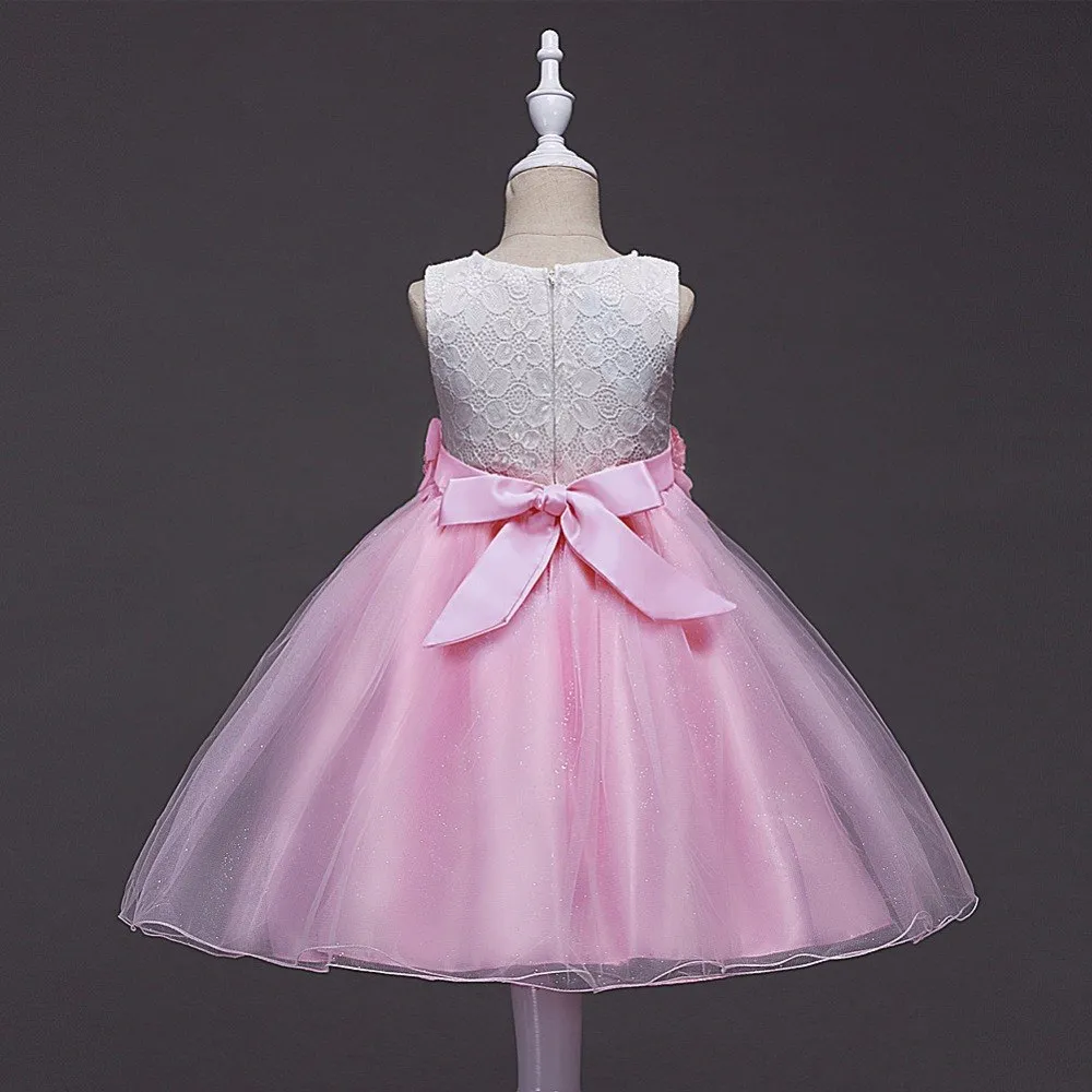 Pale Pink Beaded Flower Dress, Size 3-12 Yrs