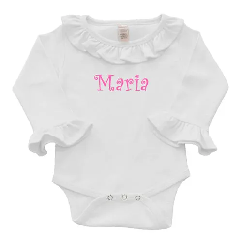 Personalized Bodysuit with Ruffles - White