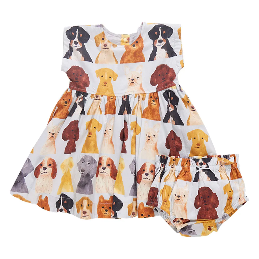 Pink Chicken Girls Adaline Dress - Watercolor Dogs - Light Blue