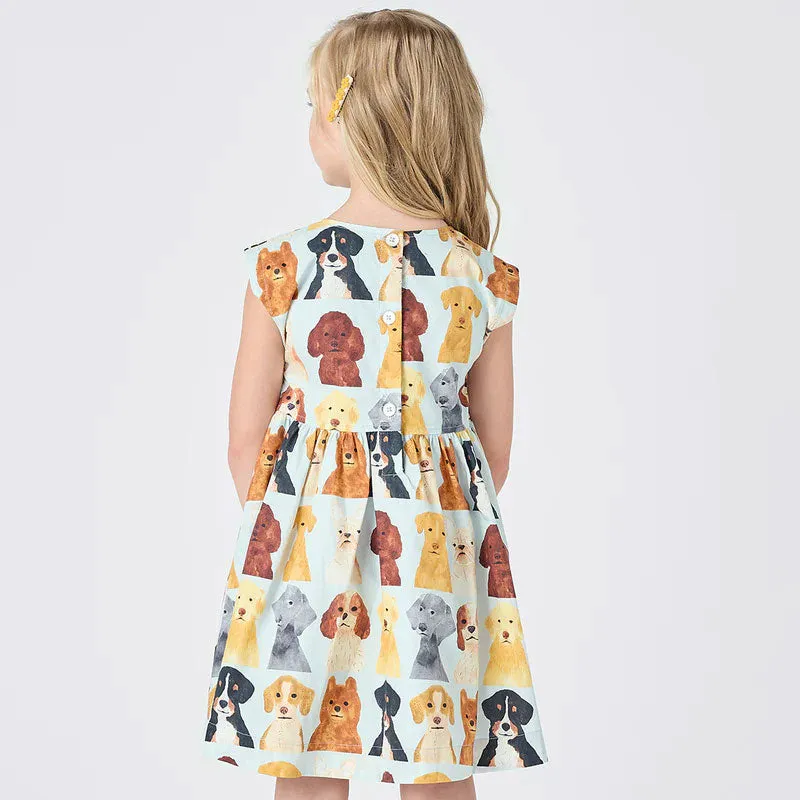 Pink Chicken Girls Adaline Dress - Watercolor Dogs - Light Blue