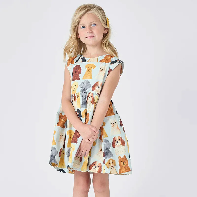 Pink Chicken Girls Adaline Dress - Watercolor Dogs - Light Blue