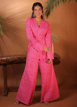 Pink Striped Cotton Flared Pants