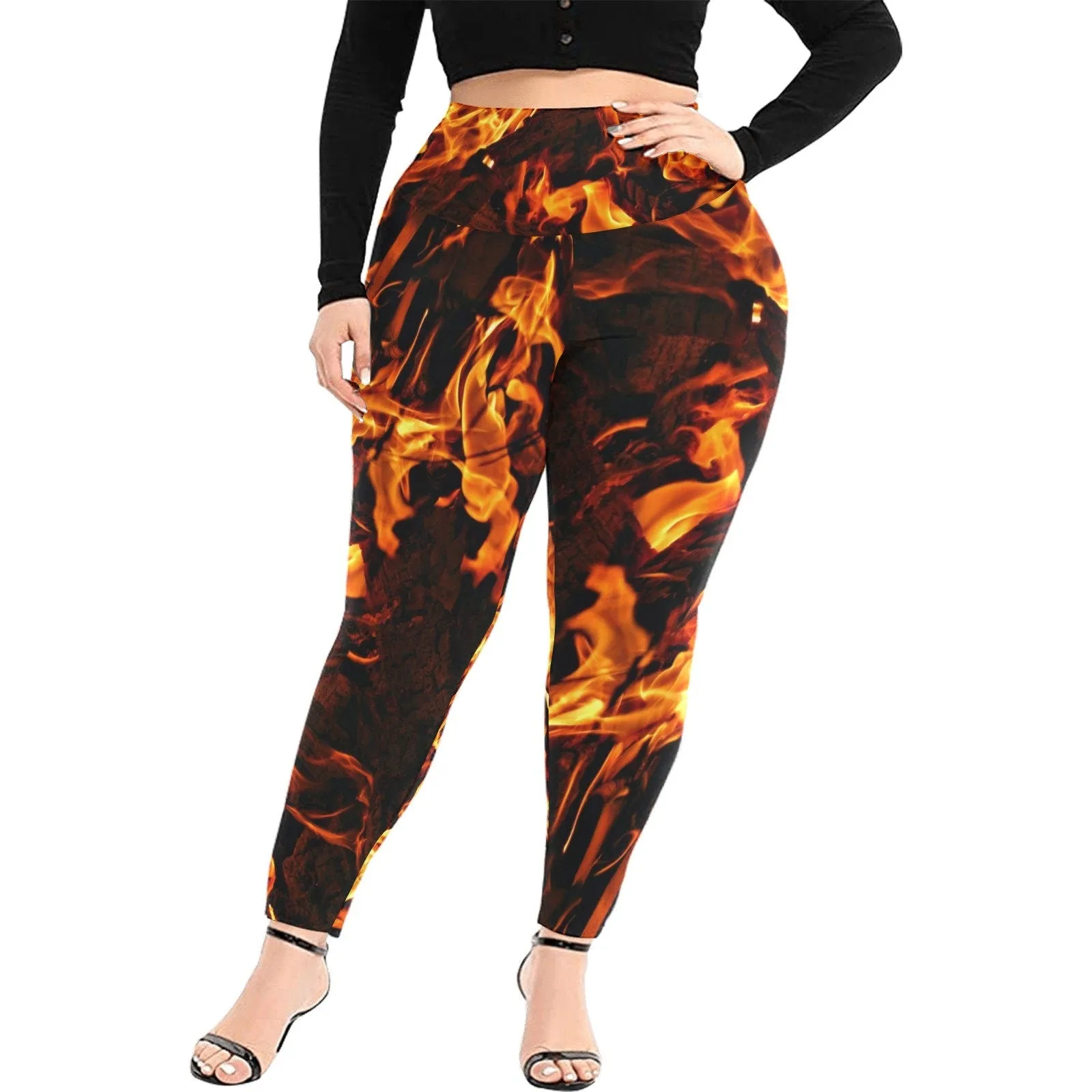 PlusSize fire flames High waisted Leggings,casual,gym/yoga/chill wear,chillout wear,Gifts for Her/Christmas/Thanksgiving/Birthday/Graduation