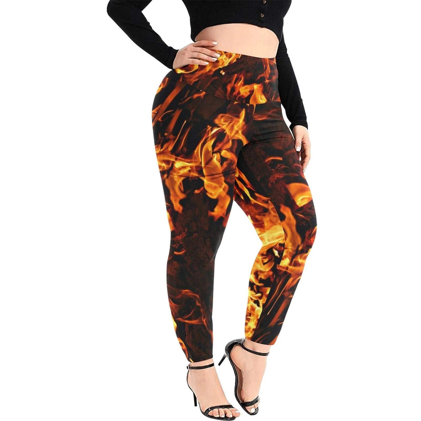 PlusSize fire flames High waisted Leggings,casual,gym/yoga/chill wear,chillout wear,Gifts for Her/Christmas/Thanksgiving/Birthday/Graduation