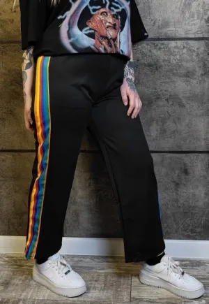 Rainbow panel joggers thin bright overalls in black