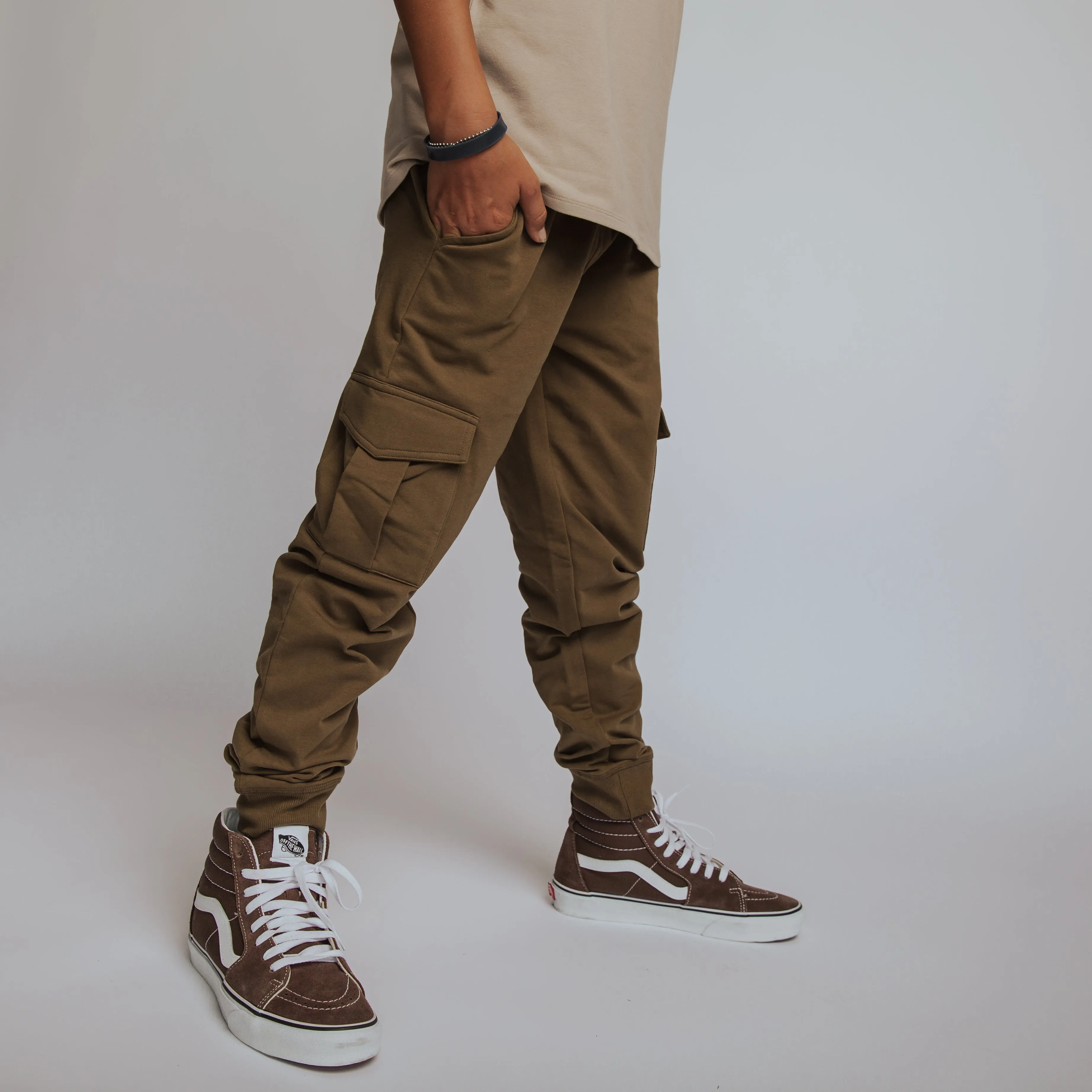 Relaxed Fit Cargo Joggers - Olive Green