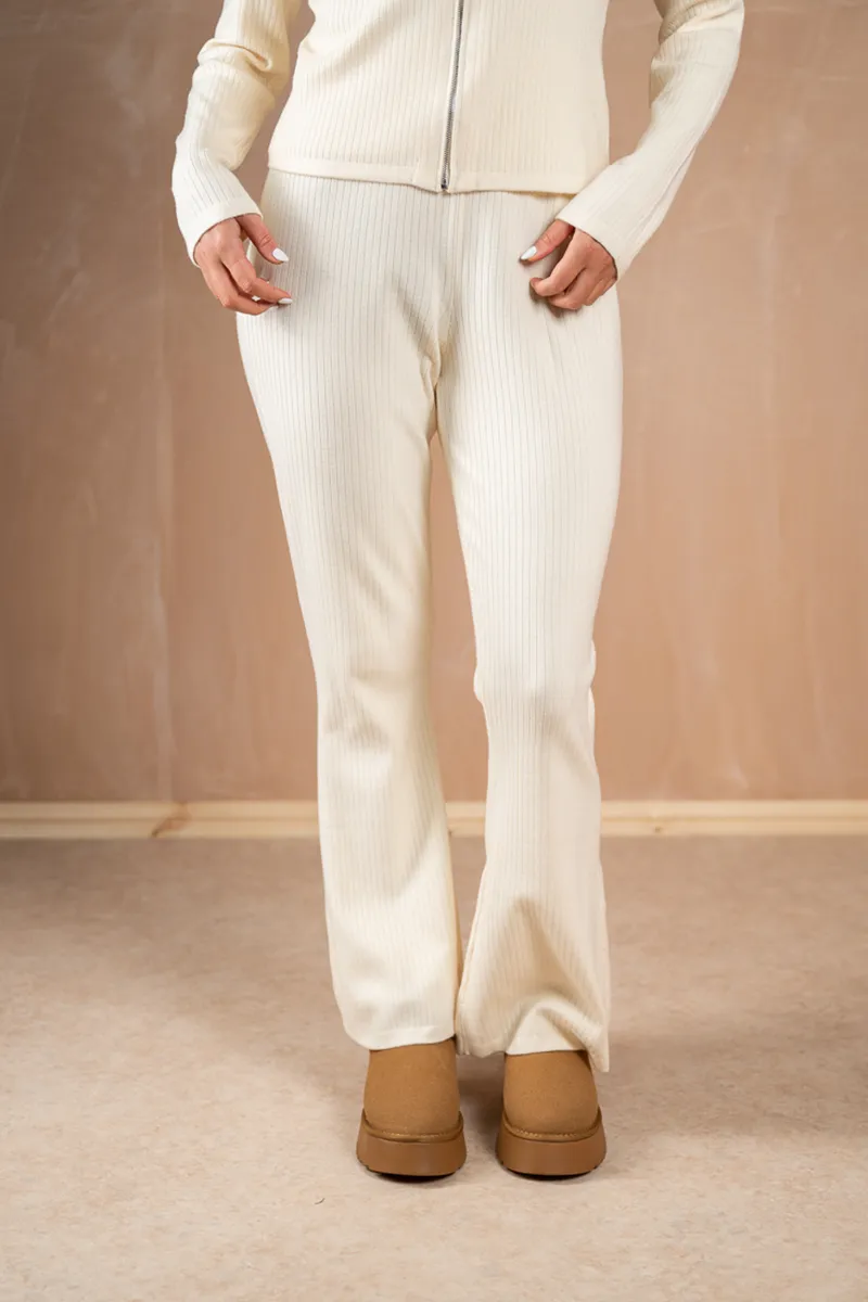 Ribbed Flare Trouser - Stone