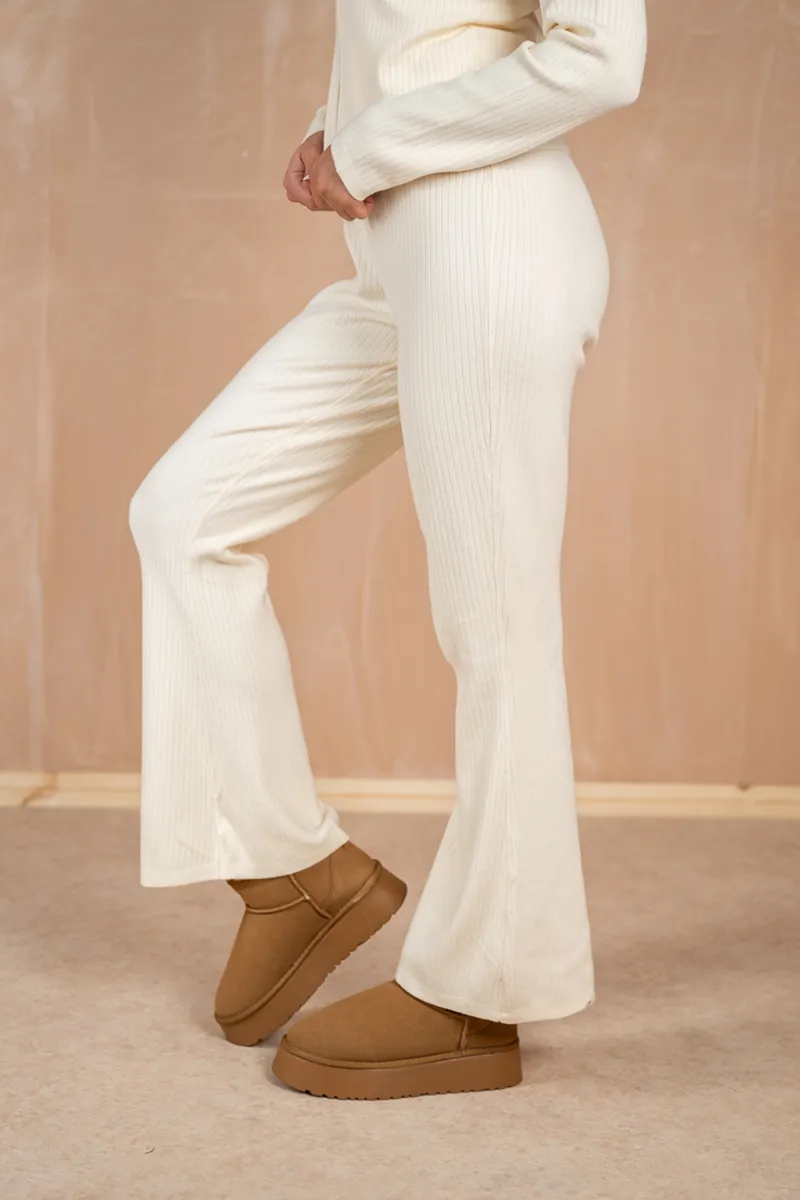 Ribbed Flare Trouser - Stone