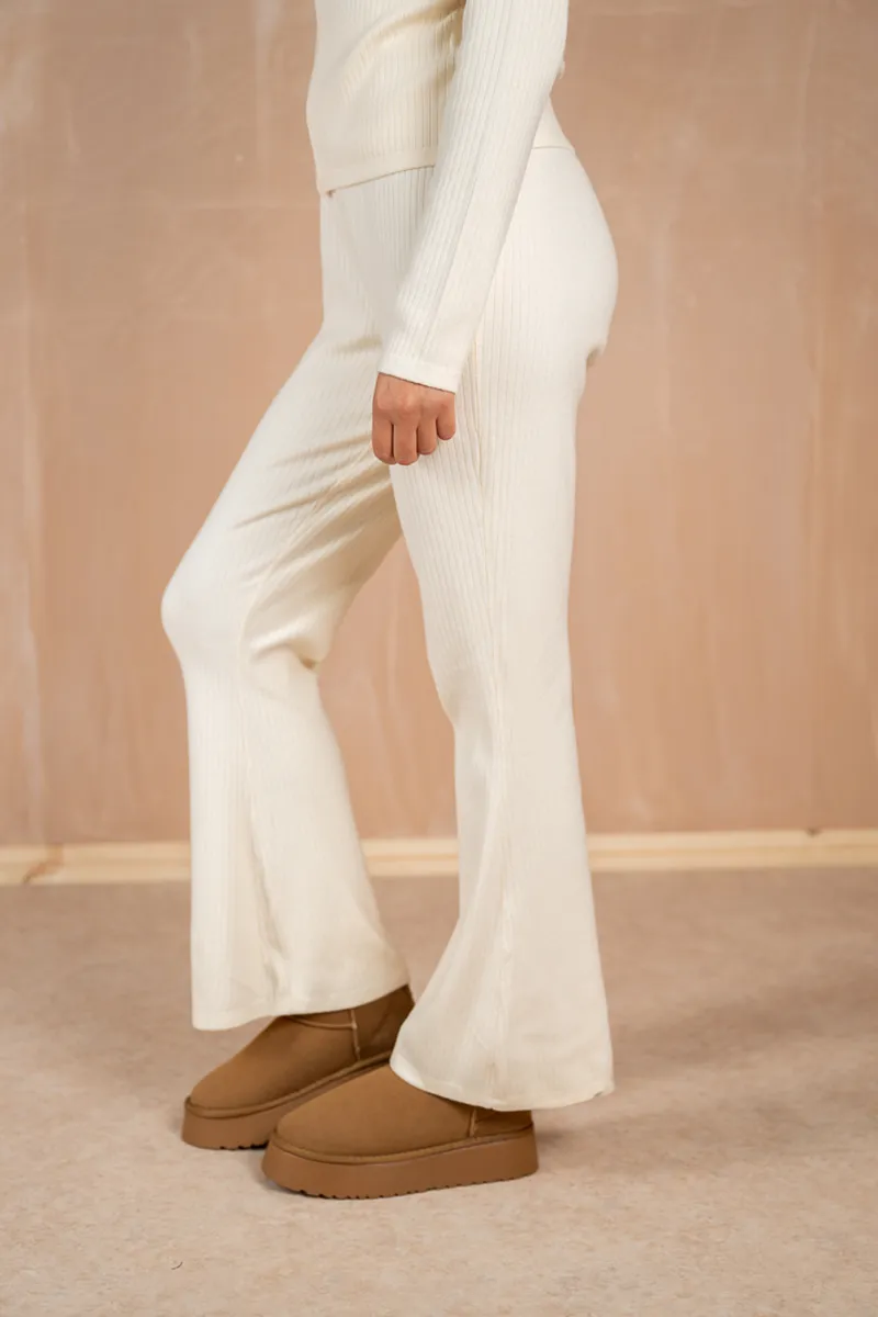 Ribbed Flare Trouser - Stone