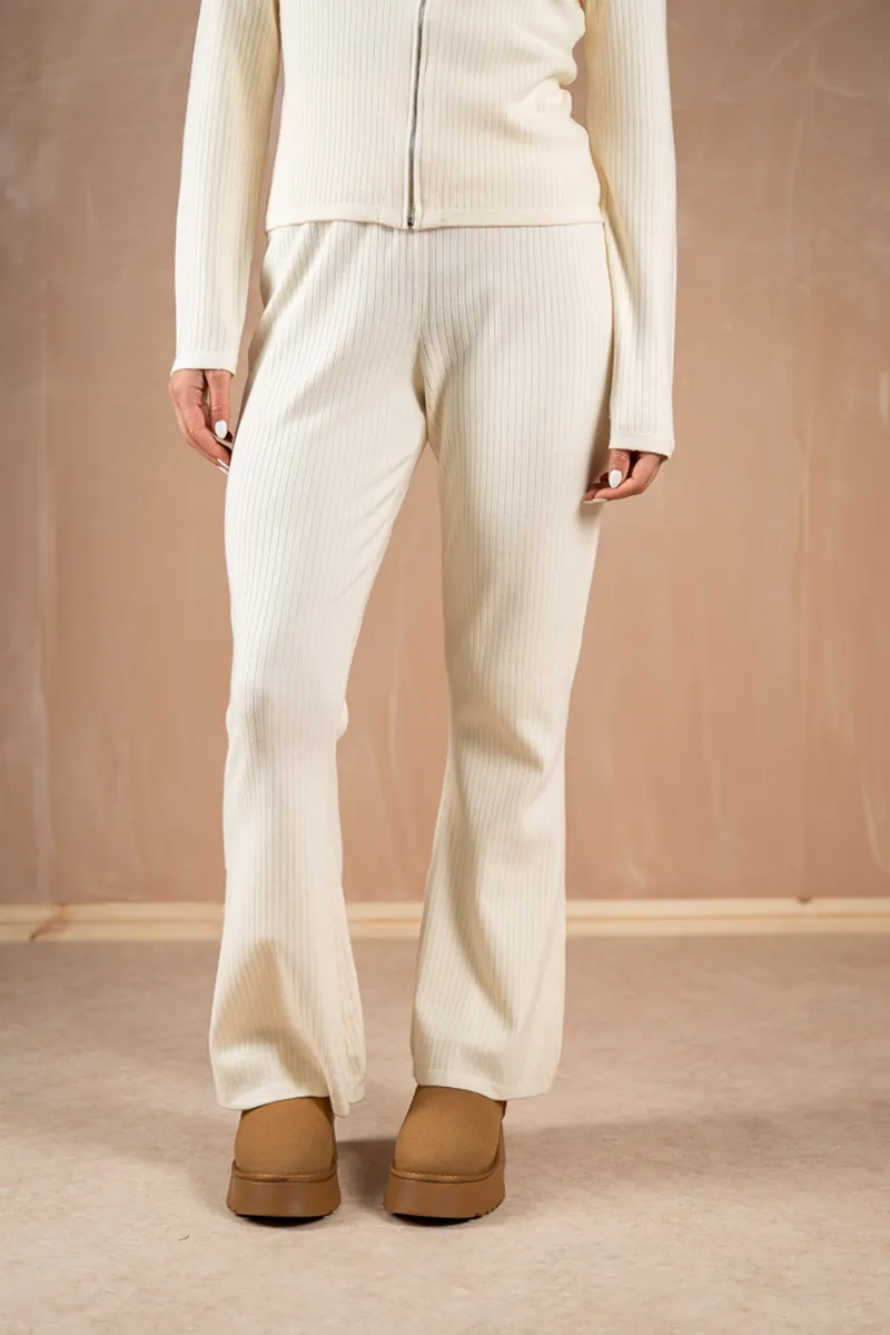 Ribbed Flare Trouser - Stone