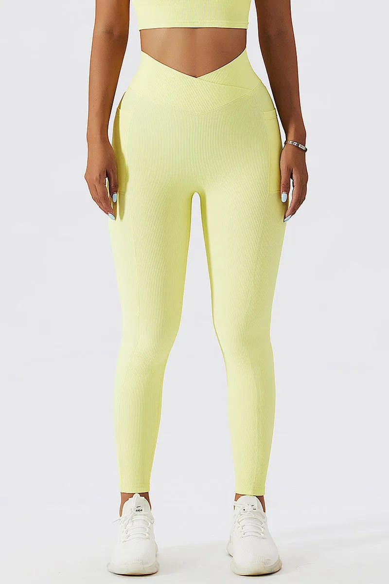 Ribbed V-Cross Leggings with Pockets