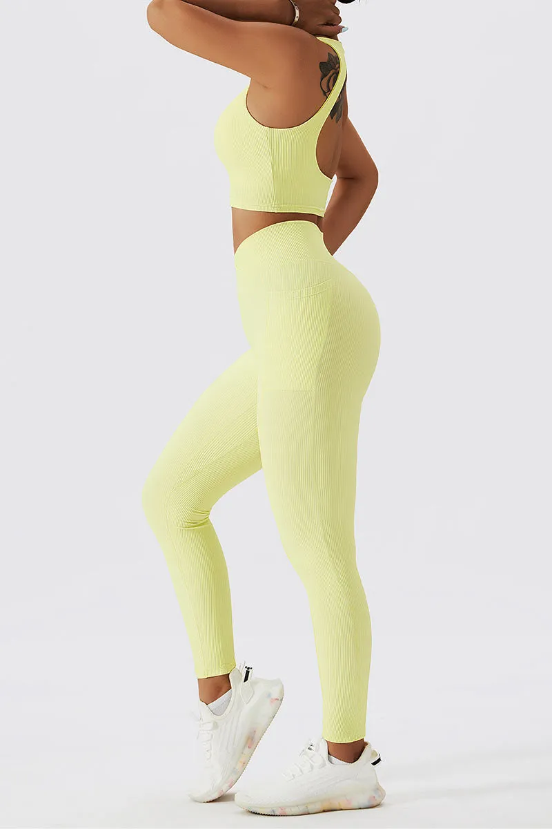 Ribbed V-Cross Leggings with Pockets