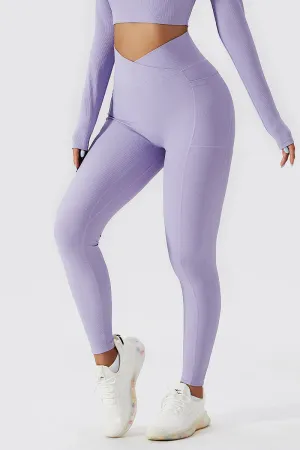 Ribbed V-Cross Leggings with Pockets