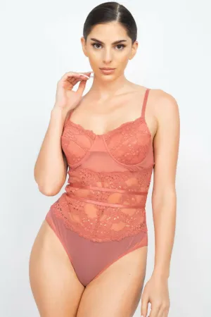 Sheer Lace Floral Padded Bodysuit