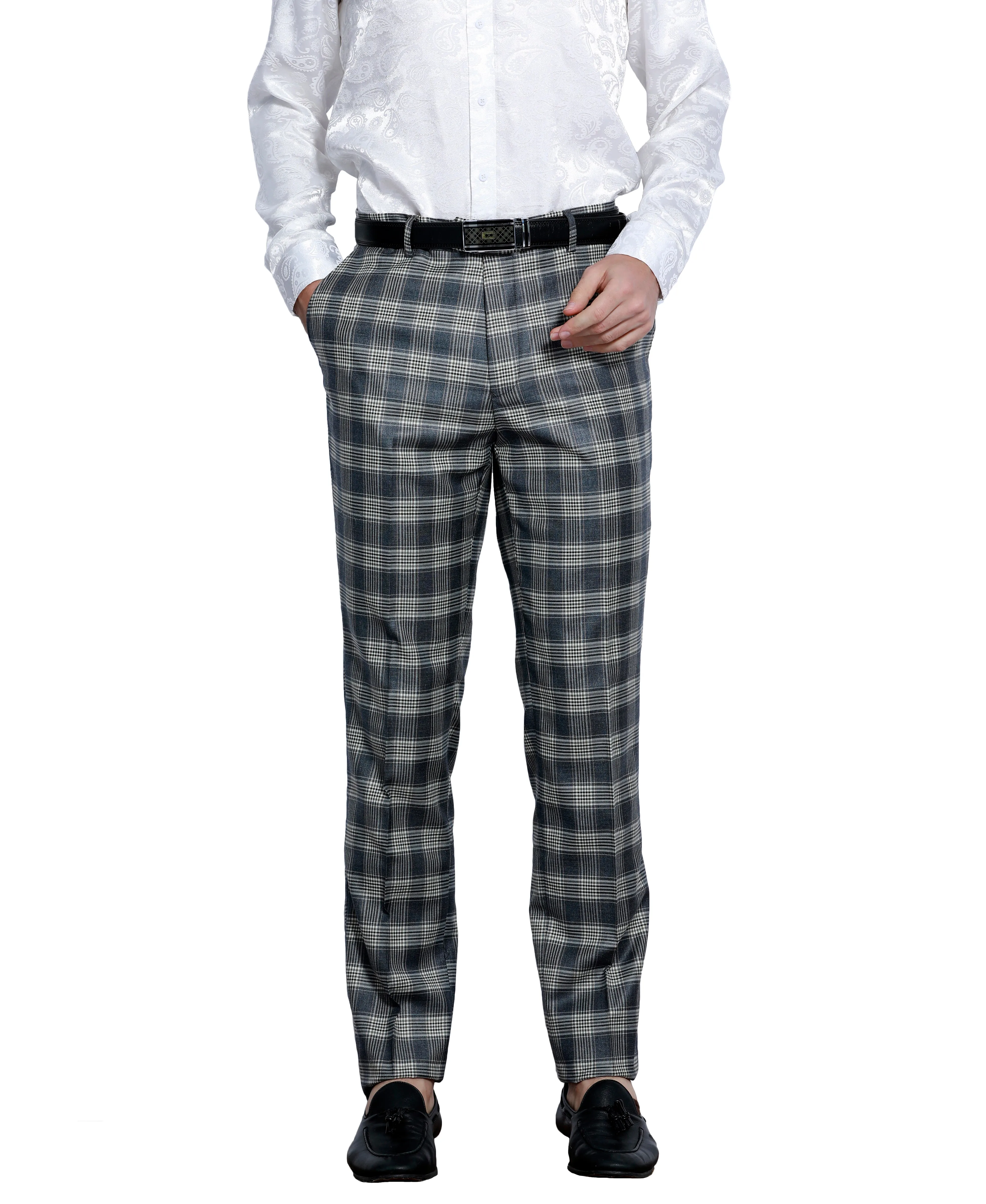 Skinny Fit Glen Check Dress Pants, Navy