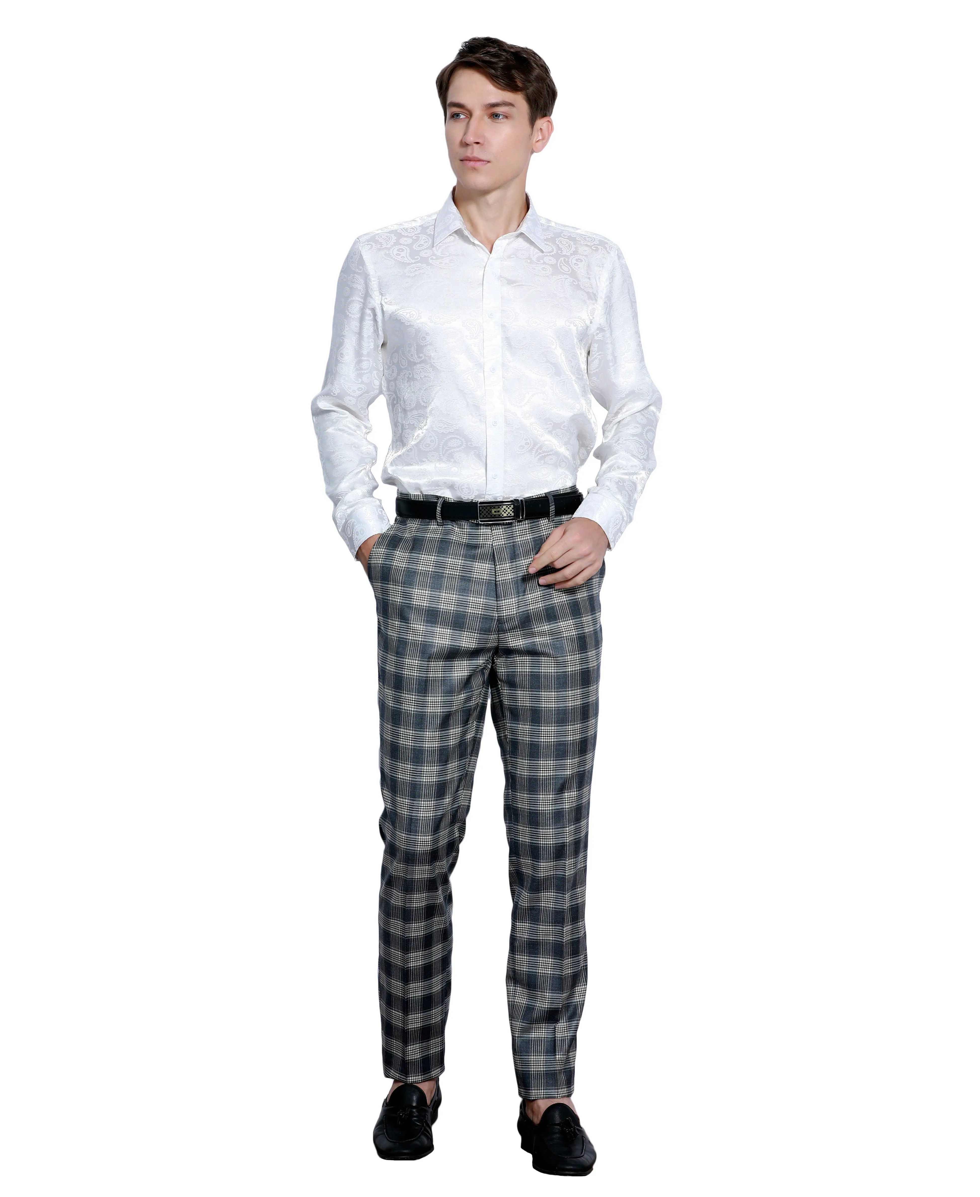 Skinny Fit Glen Check Dress Pants, Navy