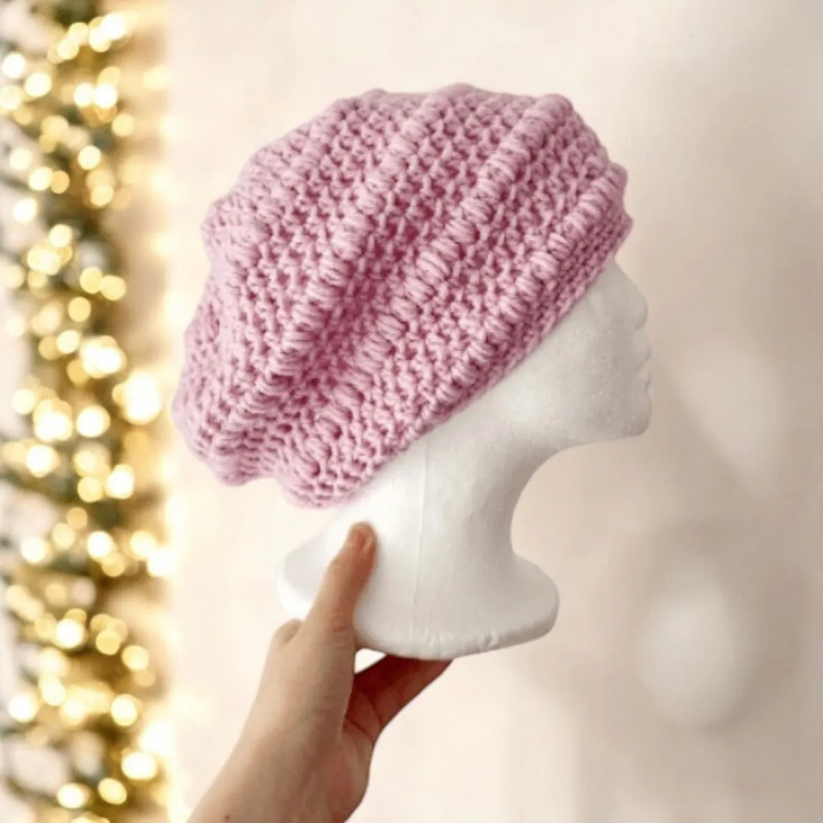 Soft pink crochet Slouchy Beanie | Crochet Beret | Slouchy Hat in purple | Knit beanie in pastel baby pink | cozy winter beret hat Inactive