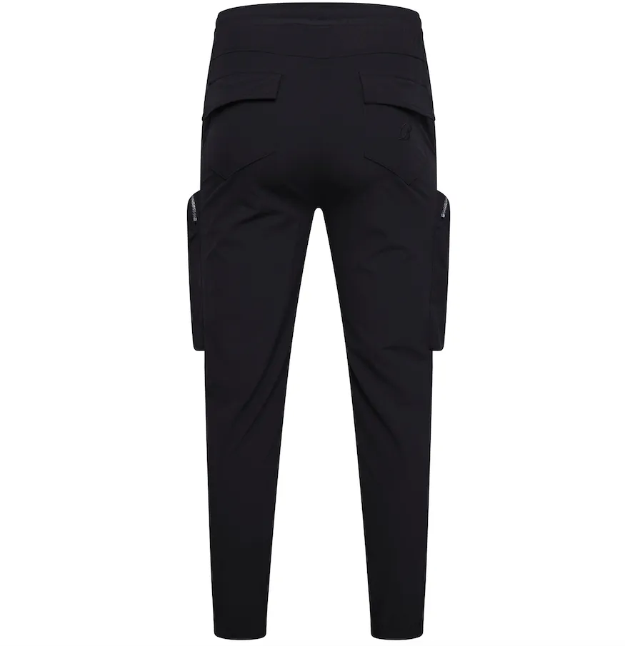 Stretch Curved Zip Nylon Cargo Pant - Black