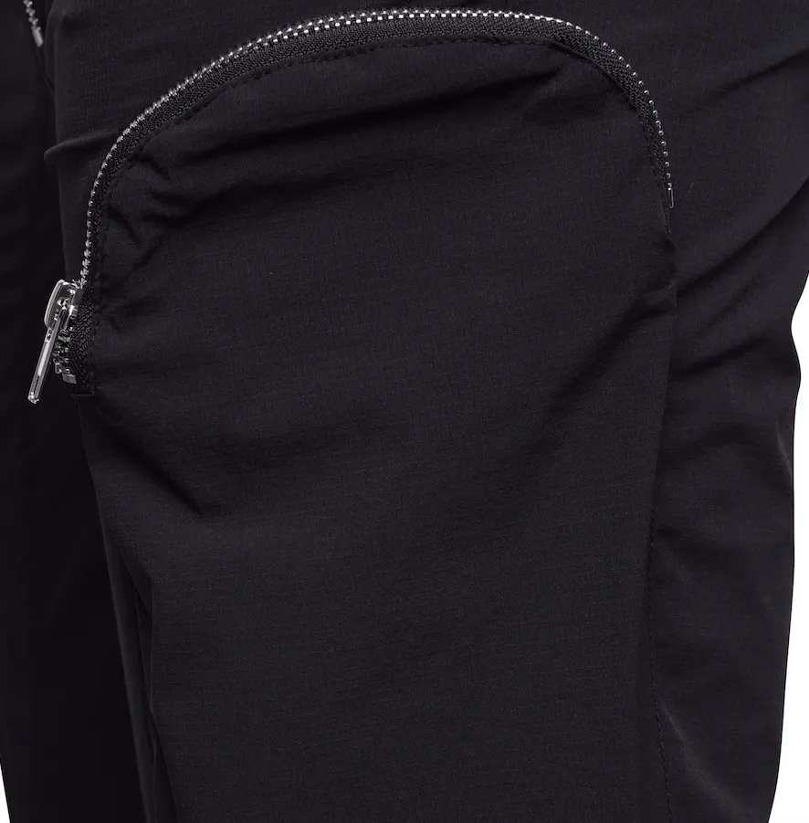 Stretch Curved Zip Nylon Cargo Pant - Black