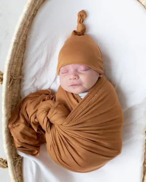 Swaddle Blanket & Baby Hat - Camel