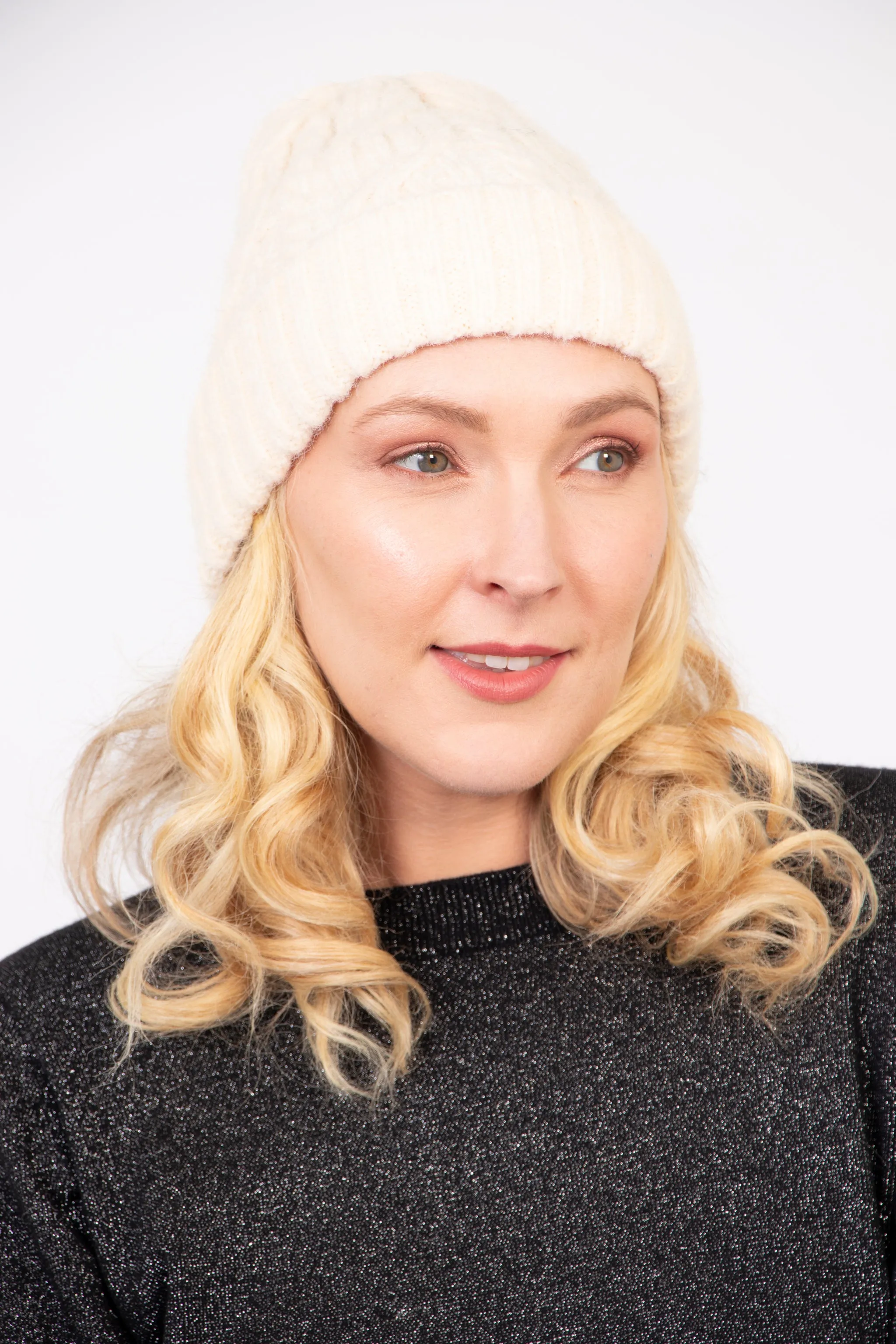Tatum Beanie Hat - Cream, Cable Knit