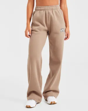 Varsity Oversized Straight Leg Joggers - Latte Brown