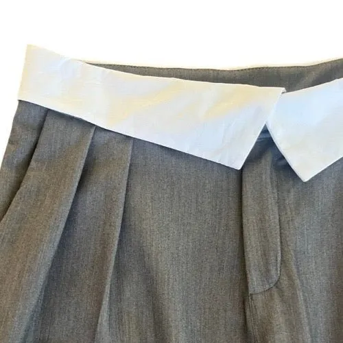 White Contrast Waist Trouser with Pleats in Grey