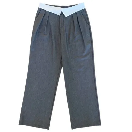 White Contrast Waist Trouser with Pleats in Grey