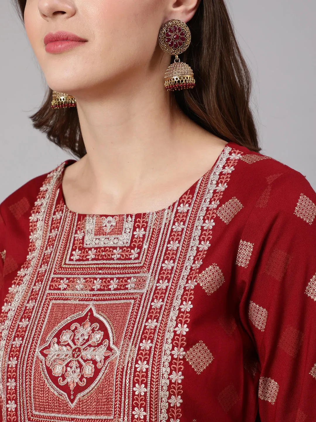 Women Maroon Rayon Nyara Cut A-Line Kurta