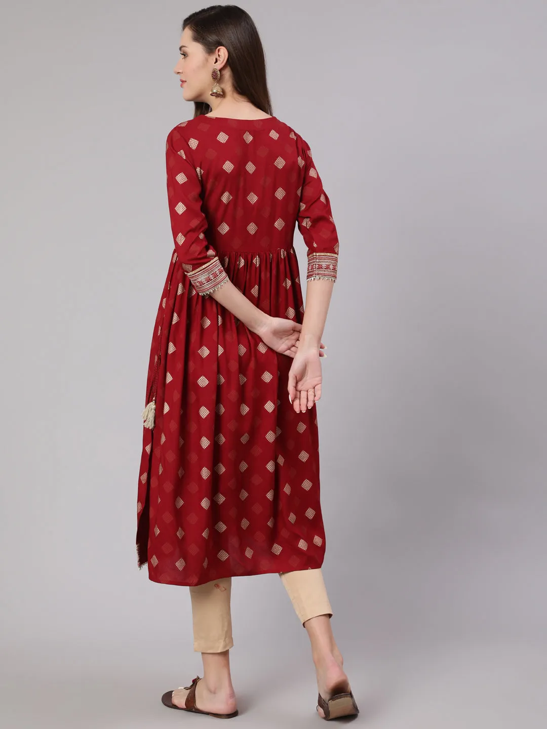 Women Maroon Rayon Nyara Cut A-Line Kurta