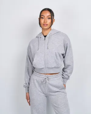 Womens Grey Marl OG Badge Raw Cropped Hoodie