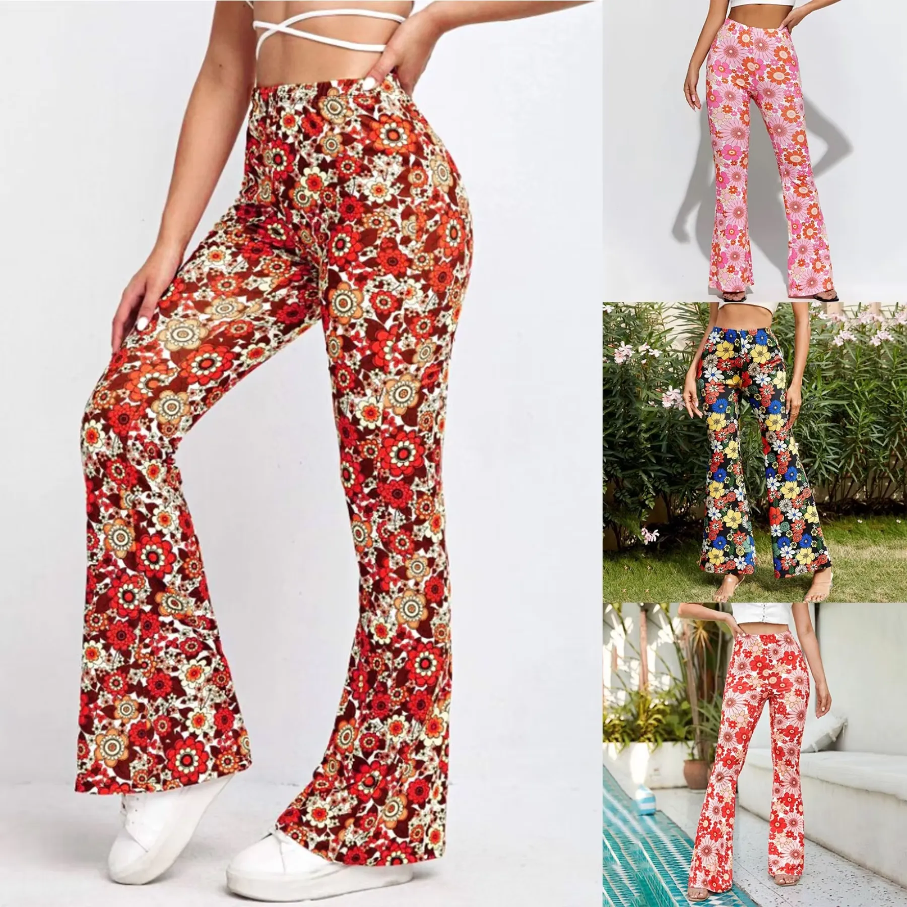 Women's High Waisted Floral Print Flared Trousers | Ideal for All Seasons