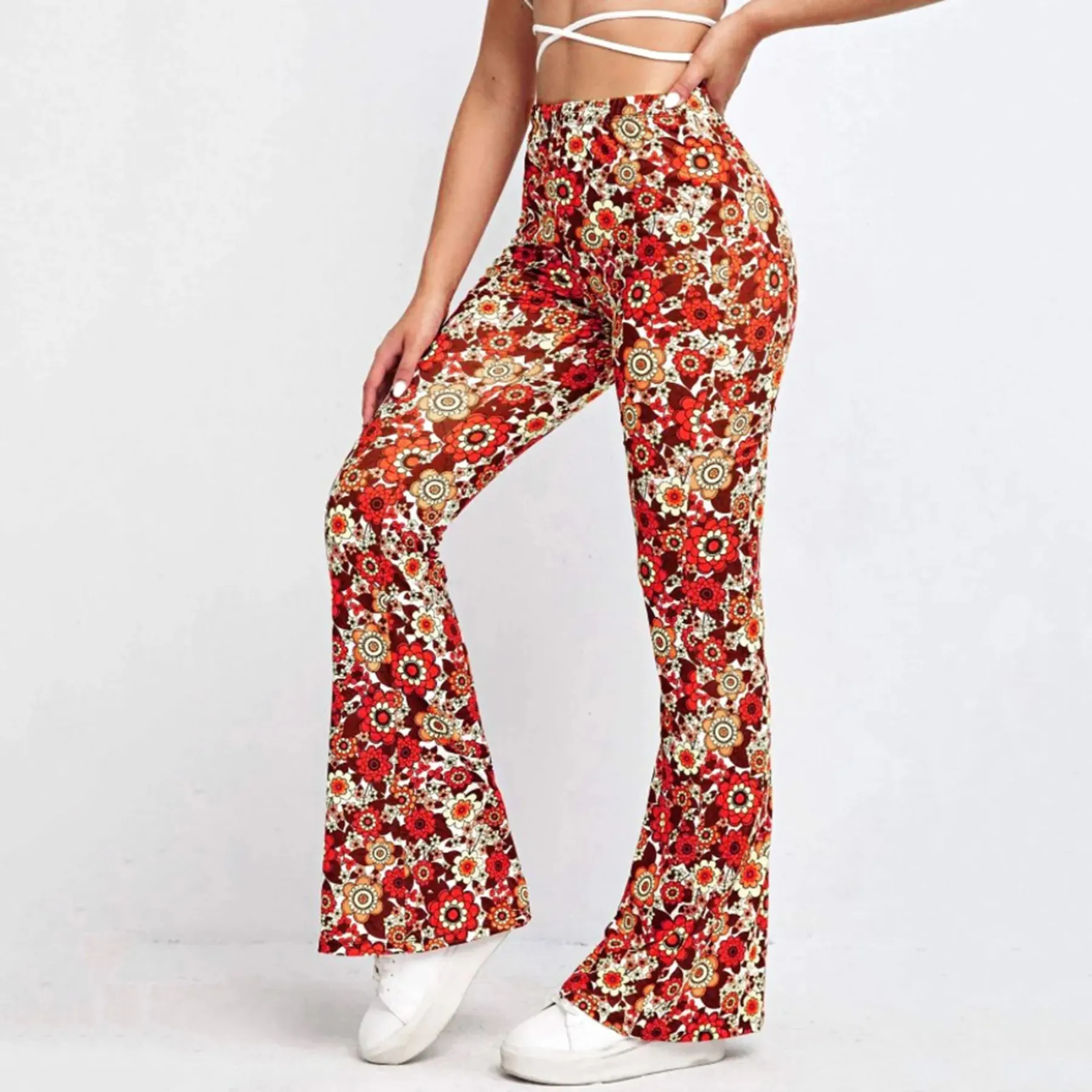 Women's High Waisted Floral Print Flared Trousers | Ideal for All Seasons