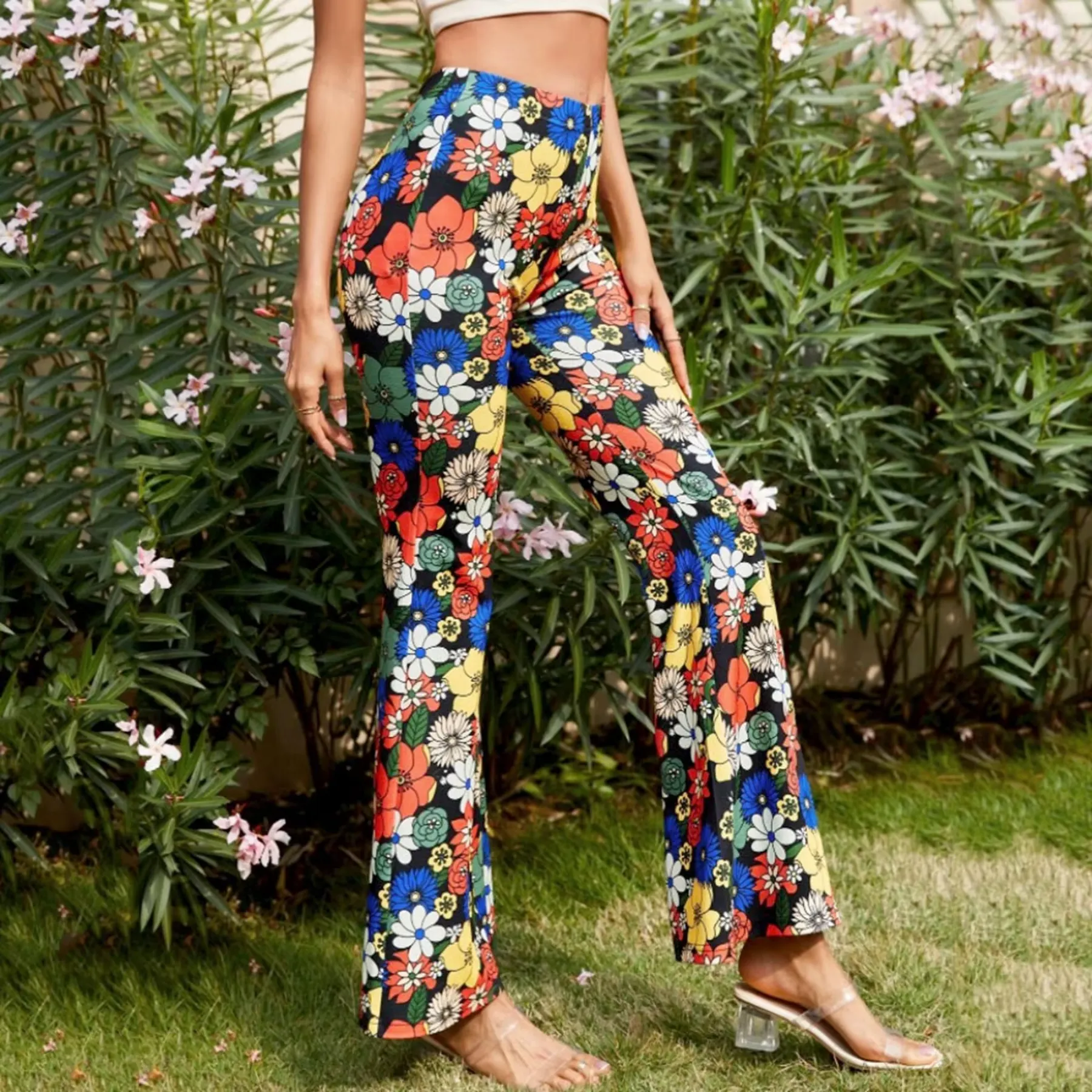 Women's High Waisted Floral Print Flared Trousers | Ideal for All Seasons