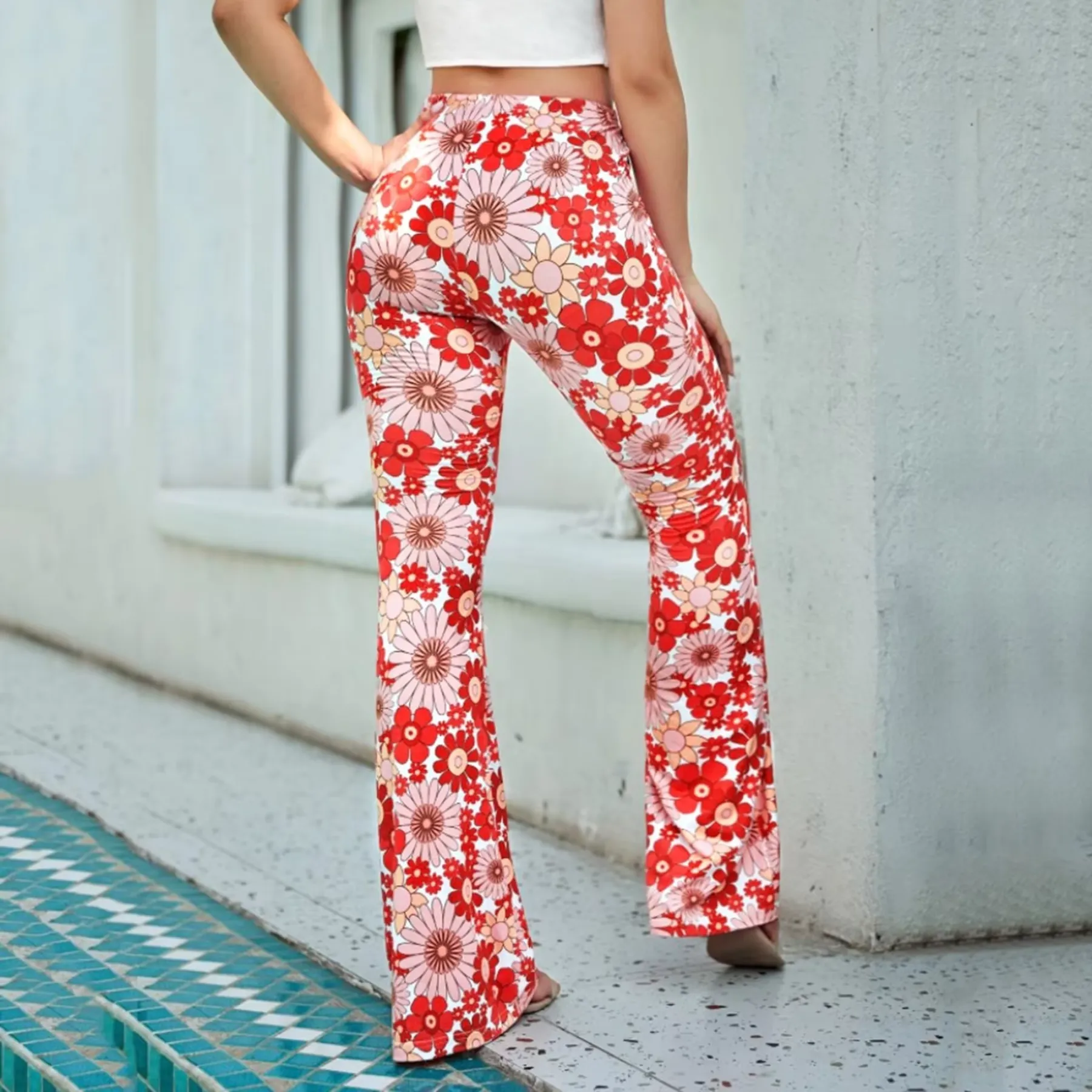 Women's High Waisted Floral Print Flared Trousers | Ideal for All Seasons