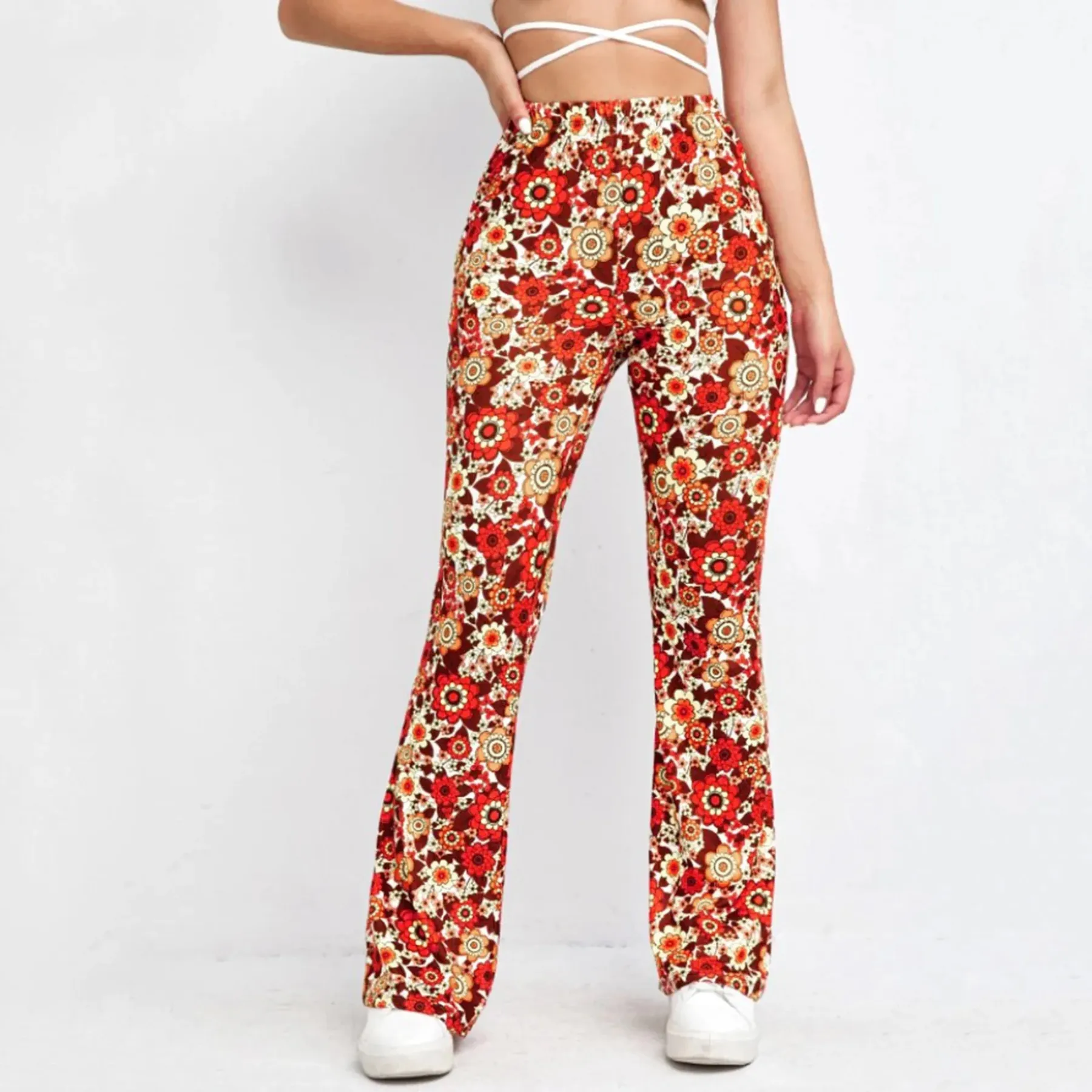 Women's High Waisted Floral Print Flared Trousers | Ideal for All Seasons