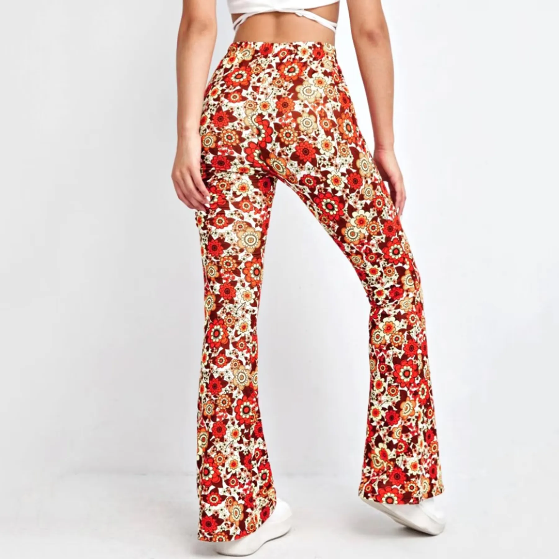 Women's High Waisted Floral Print Flared Trousers | Ideal for All Seasons