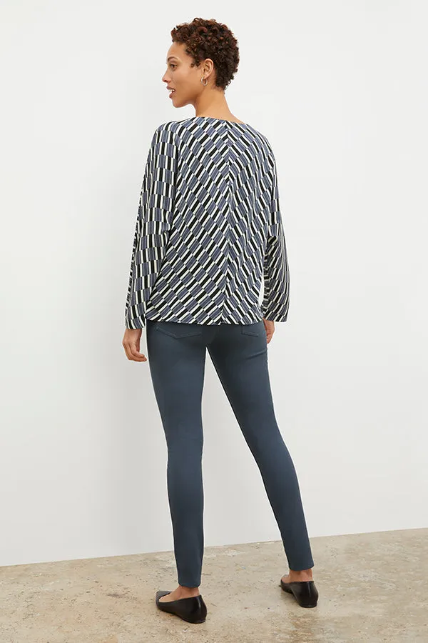 Wren Top - Arpeggio Print Washable Silk :: Blue / Black