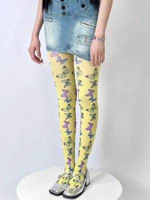 Y2k subculture butterfly print tights